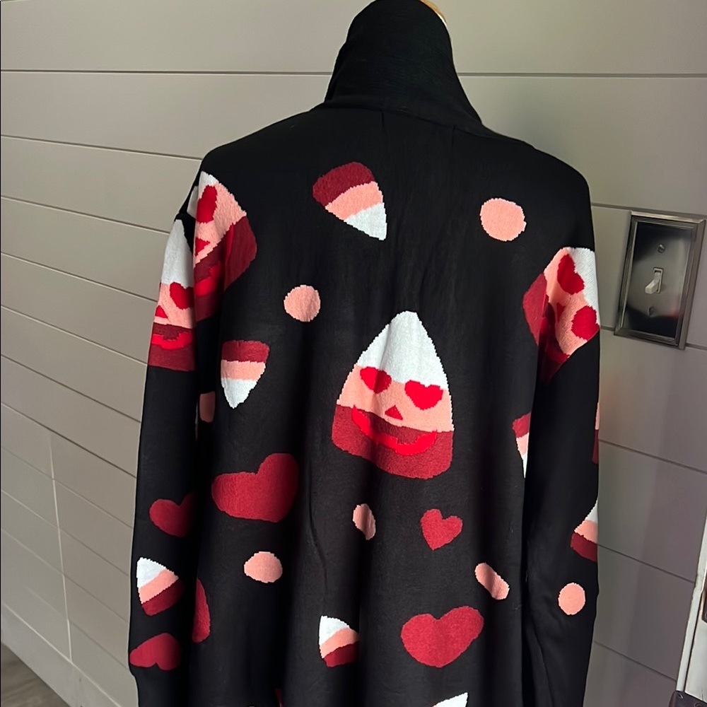 New Backstitch Bruja open cardigan with Hearts, Candy Corn Valentine’s design.